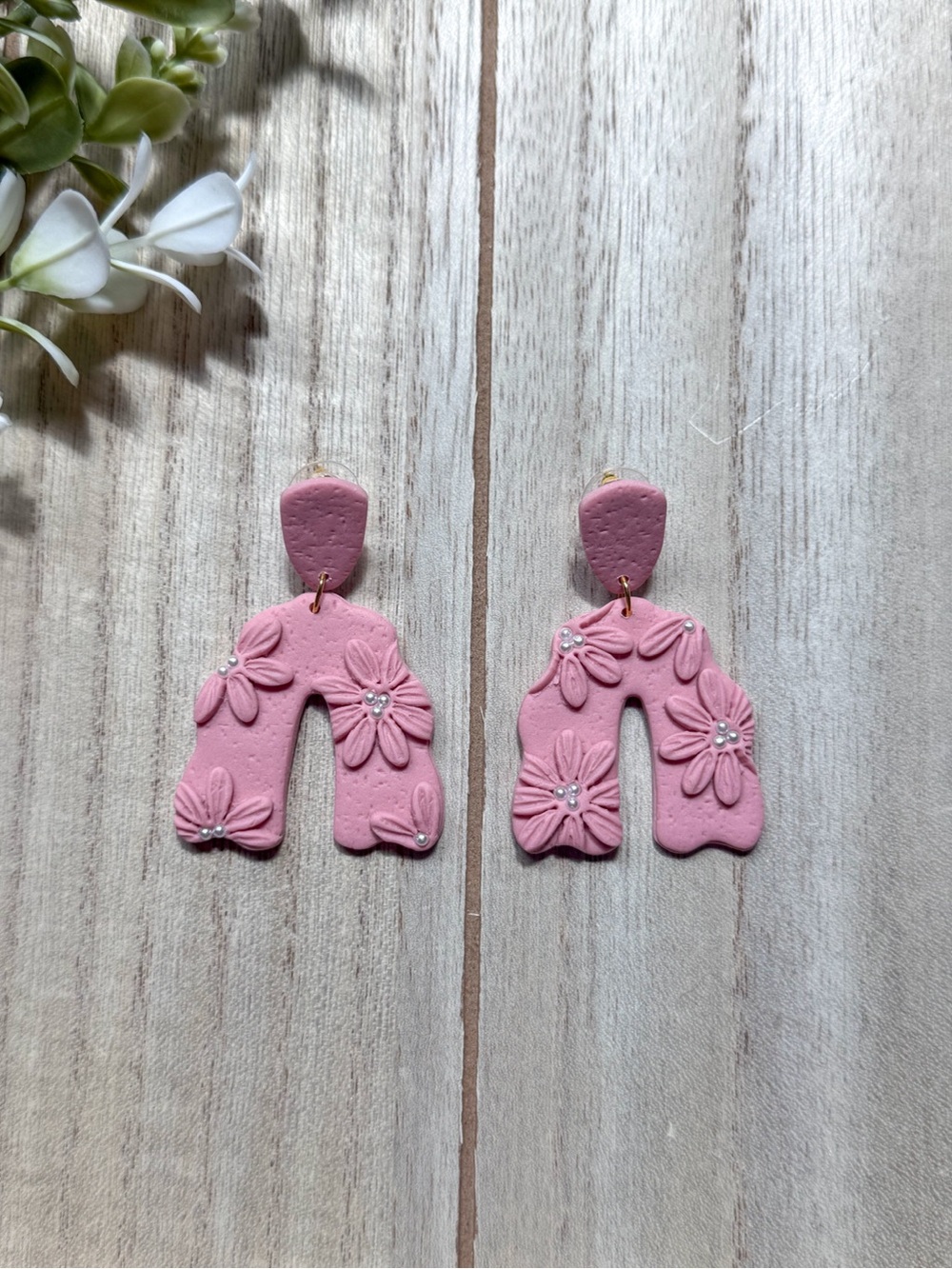 Handmade Mauve Floral Polymer Clay Earrings